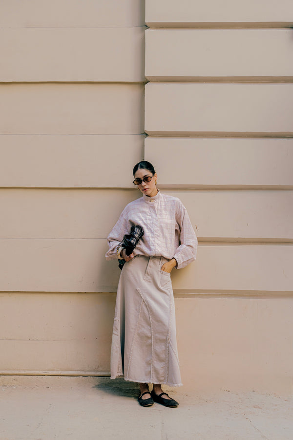 Asymmetric Denim Skirt in Beige