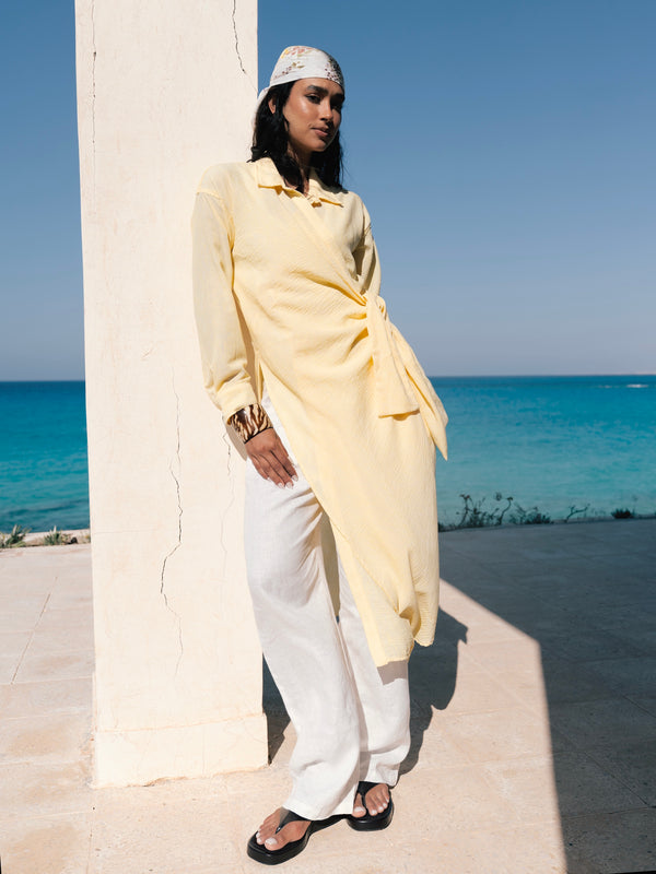 Long Wrap Shirt in Yellow