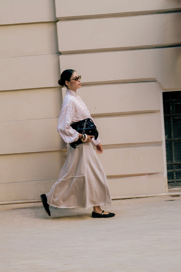 Asymmetric Denim Skirt in Beige