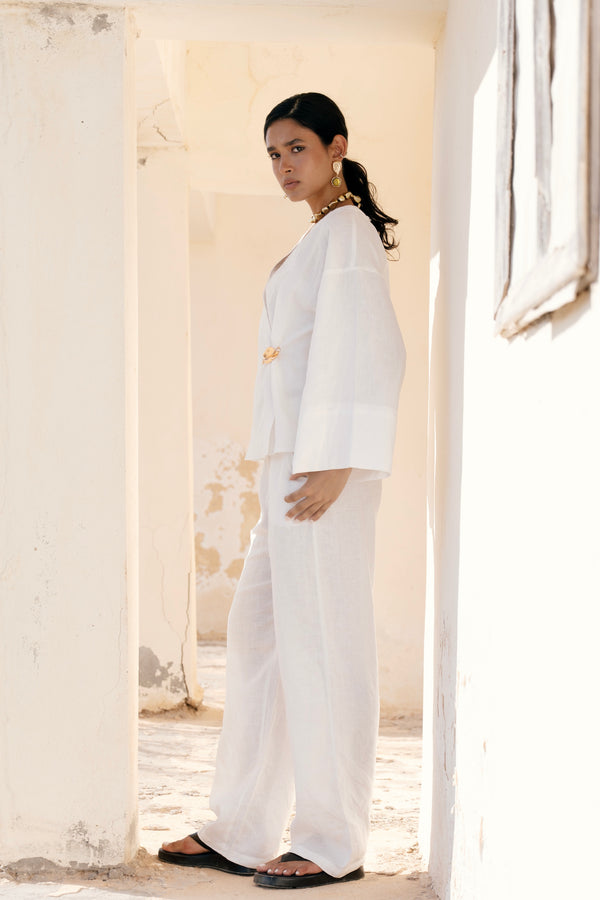Linen Crossover Kimono in White