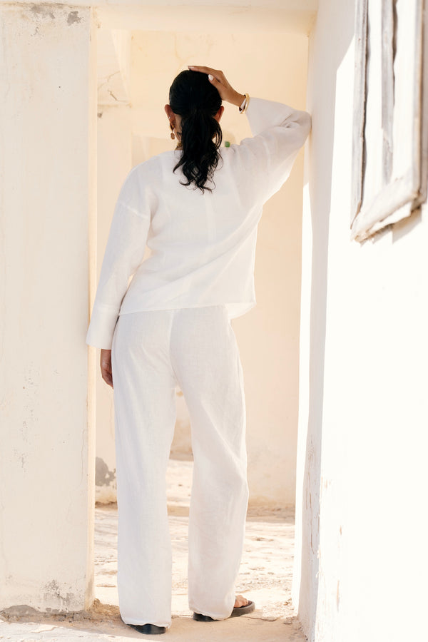 Linen Crossover Kimono in White