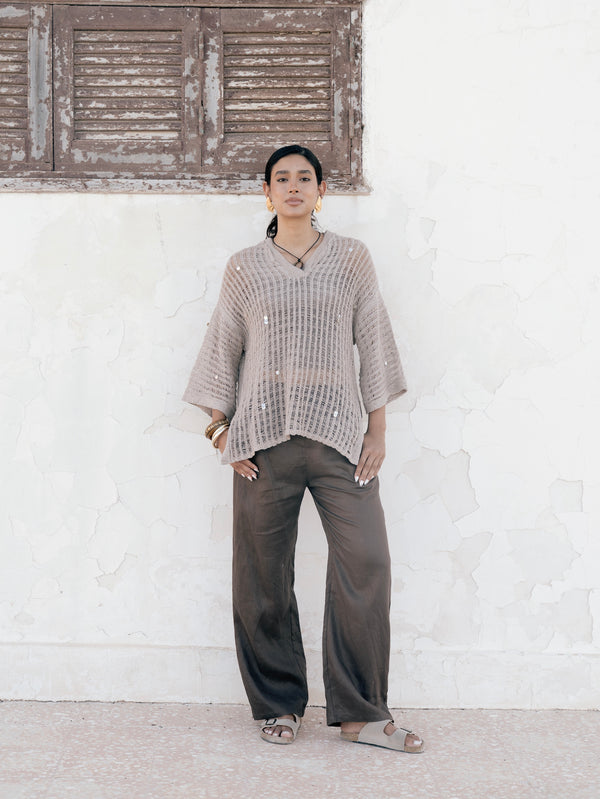 Shell Cardigan in Beige