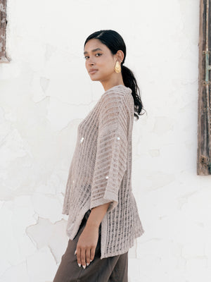 Shell Cardigan in Beige