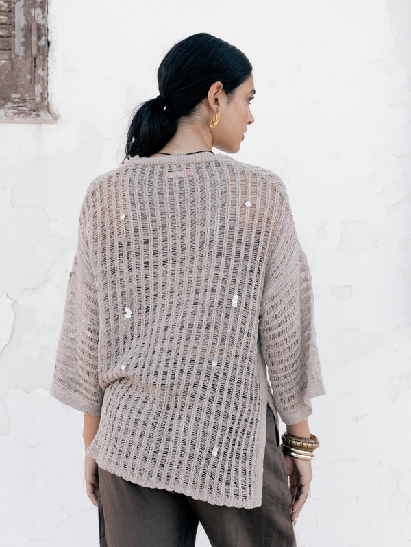 Shell Cardigan in Beige