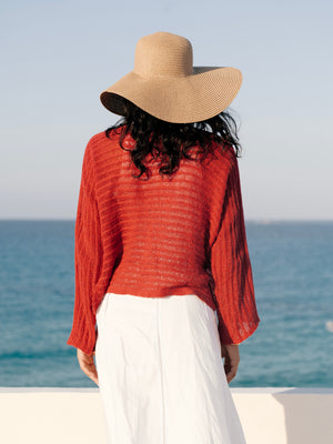 Boat Neck Crochet Top in Red