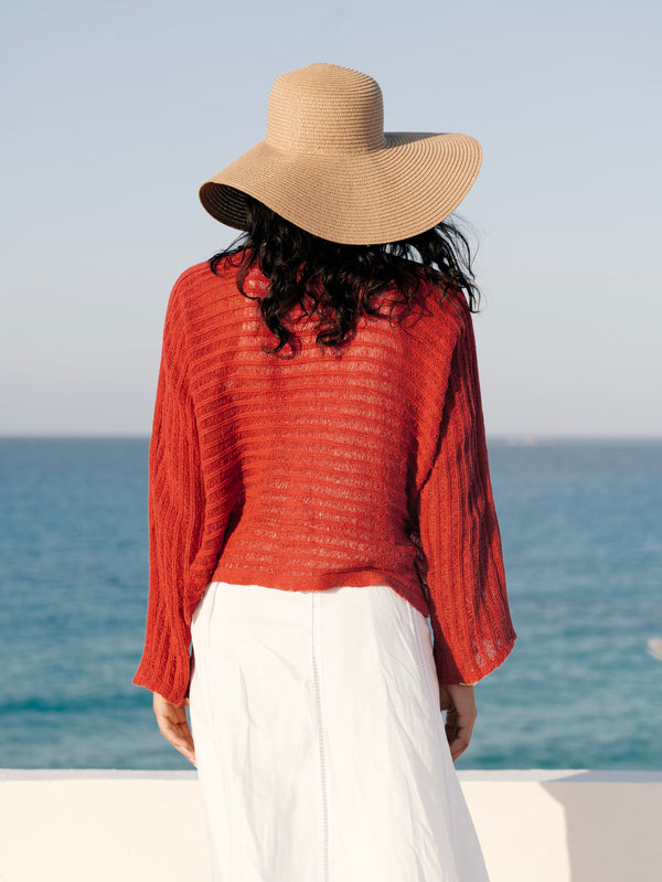 Boat Neck Crochet Top in Red