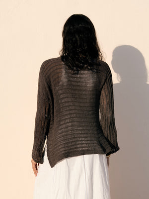 Boat Neck Crochet Top in Brown