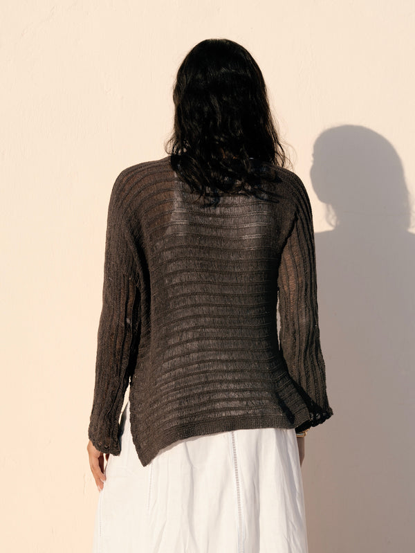 Boat Neck Crochet Top in Brown