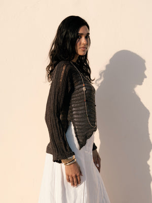 Boat Neck Crochet Top in Brown