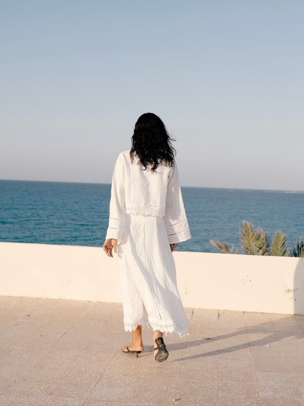 Linen Trim Top in Off White