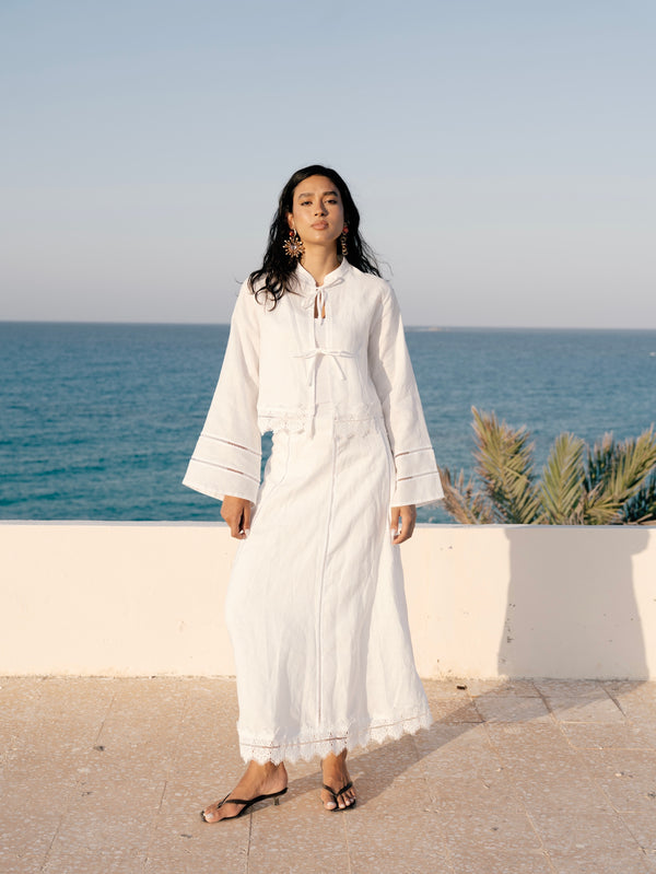 Linen Trim Top in Off White