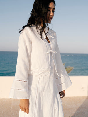 Linen Trim Top in Off White