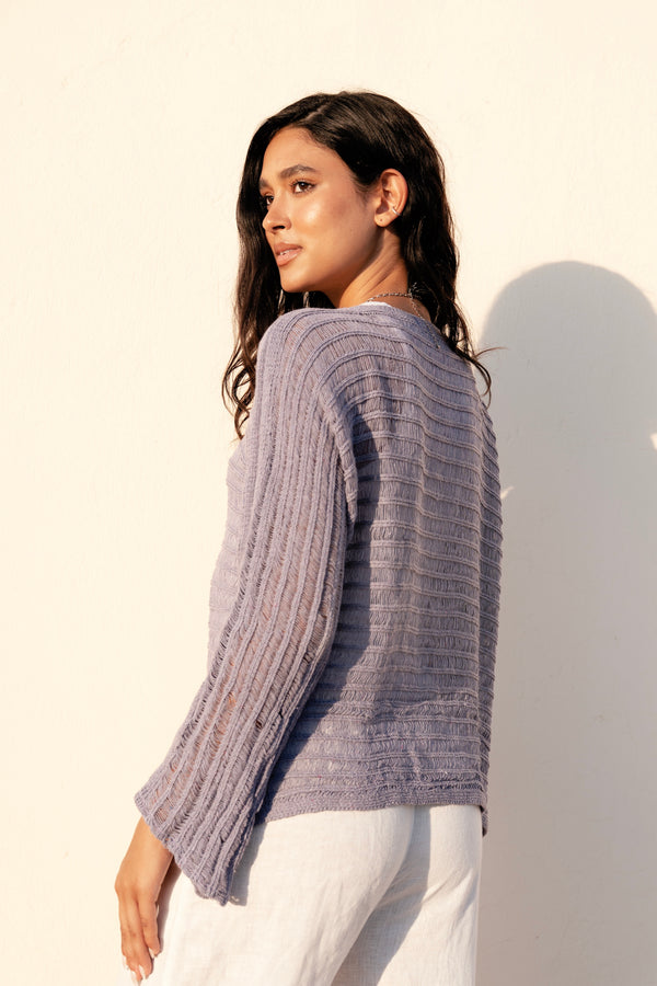 Boat Neck Crochet Top in Purple