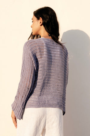 Boat Neck Crochet Top in Purple