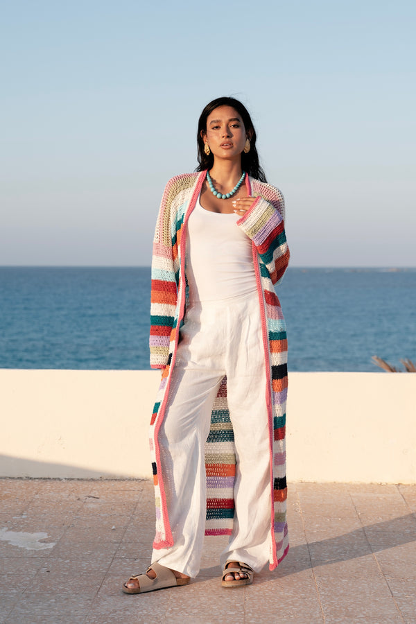 Long Multicolor Crochet Kimono
