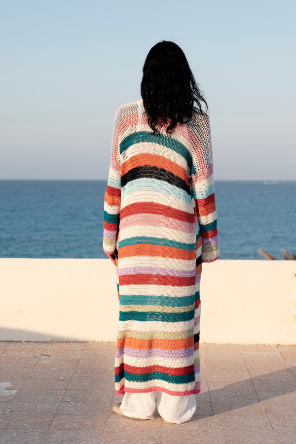Long Multicolor Crochet Kimono