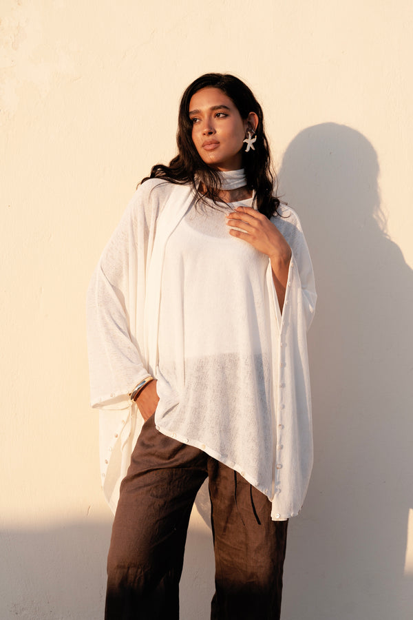 Studded Cape Top in White