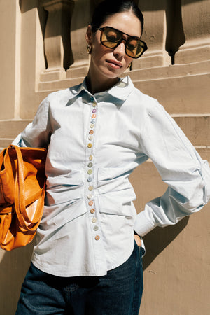 Multicolored Button Up Shirt in Blue