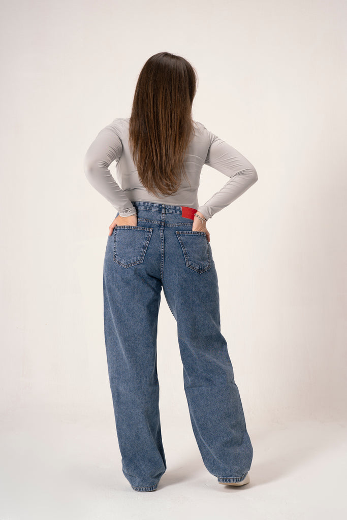 Wide Leg Denim Pants in Dark Blue