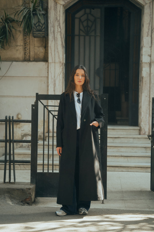 Structured Wool Coat in Dark Grey