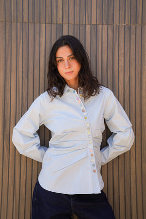 Multicolored Button Up Shirt in Blue