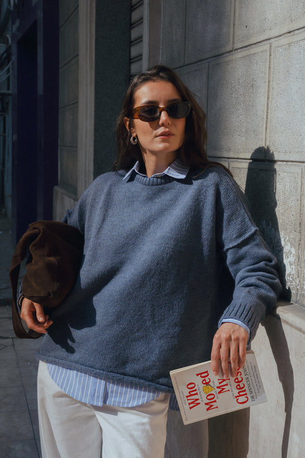 Long Line Knit Jumper in Indigo