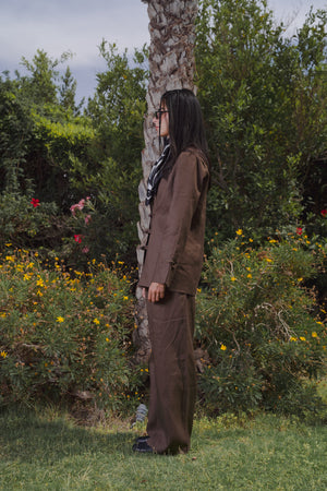 Mandarin Linen Blazer in Brown