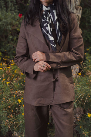 Mandarin Linen Blazer in Brown