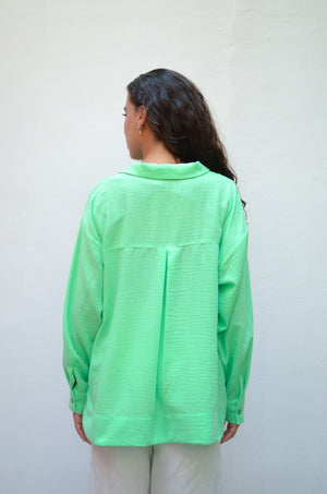 Polo Collar Linen Blouse Apple Green