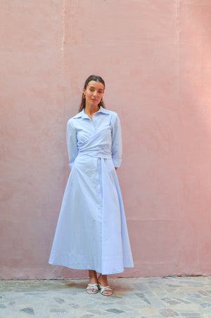Oxford Wrap Dress in Blue