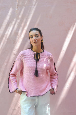 Crochet Tie-Neck Top in Pink