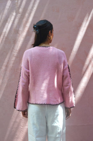 Crochet Tie-Neck Top in Pink