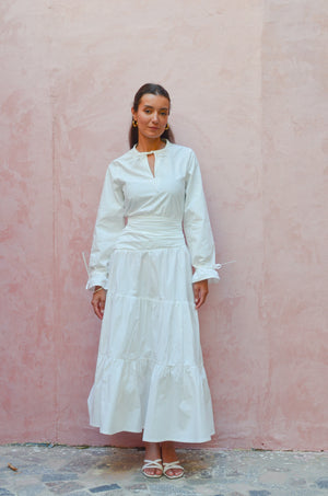 Side Drape Dress in White