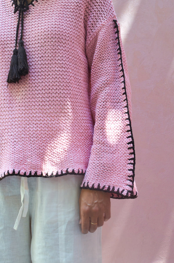 Crochet Tie-Neck Top in Pink
