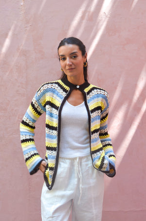 Striped Crochet in Brown X Yellow