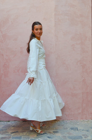 Side Drape Dress in White