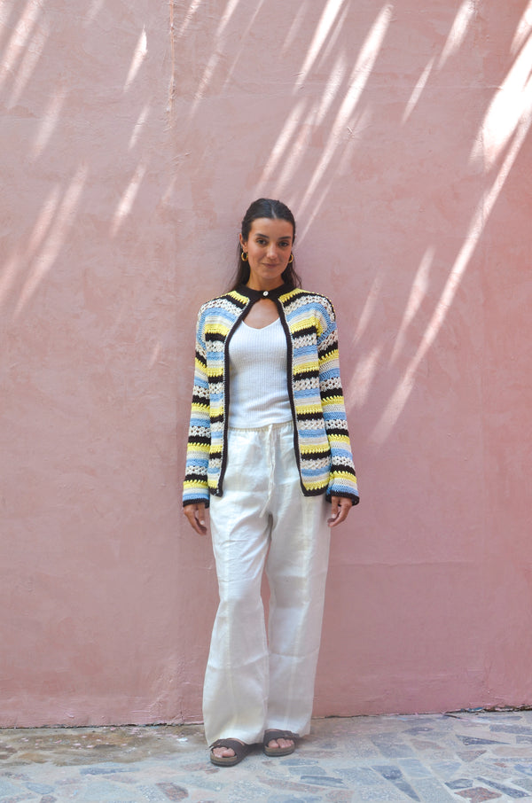 Striped Crochet in Brown X Yellow
