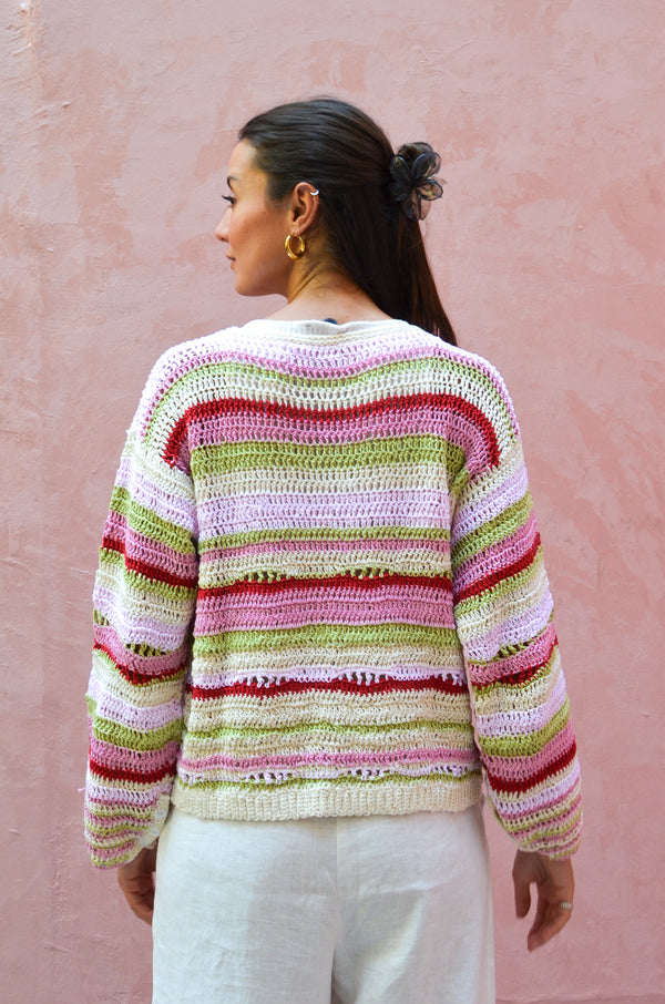 Multi-Stripe Crochet Cardigan