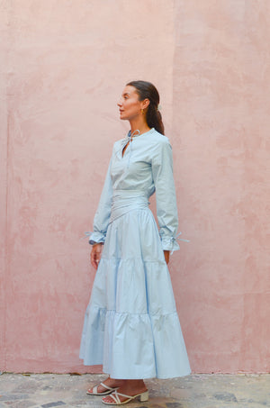 Side Drape Dress in Baby Blue
