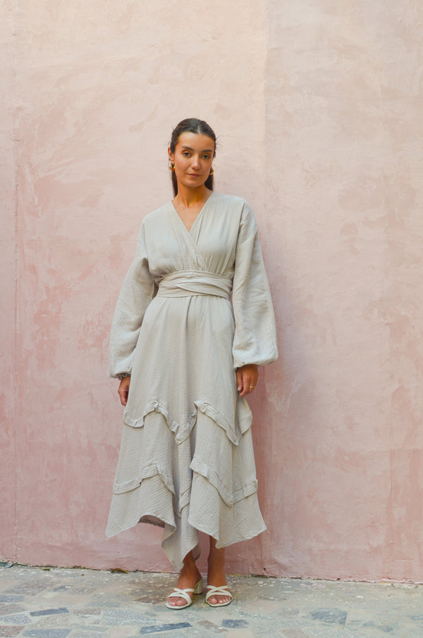 Muslin Raw Hem Dress in Cafe