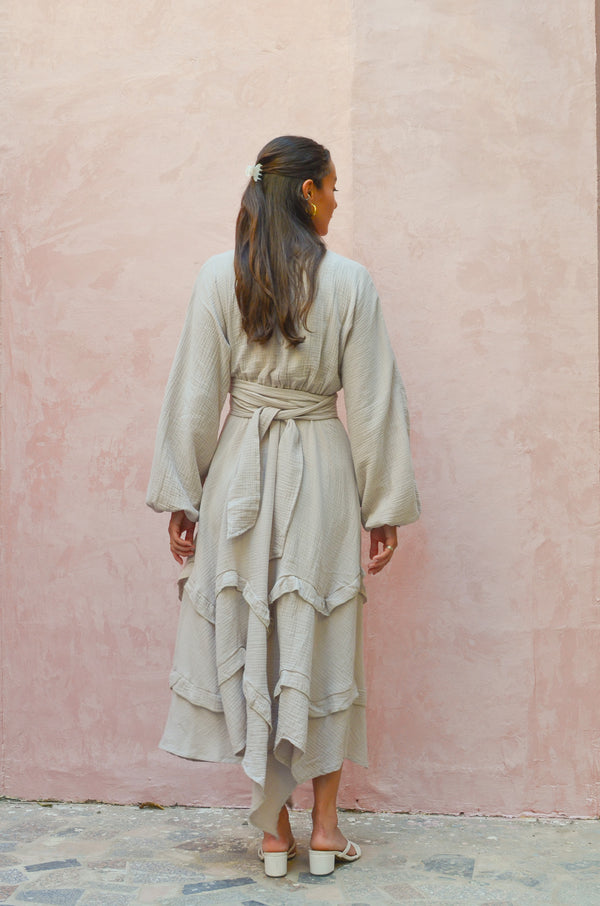 Muslin Raw Hem Dress in Cafe