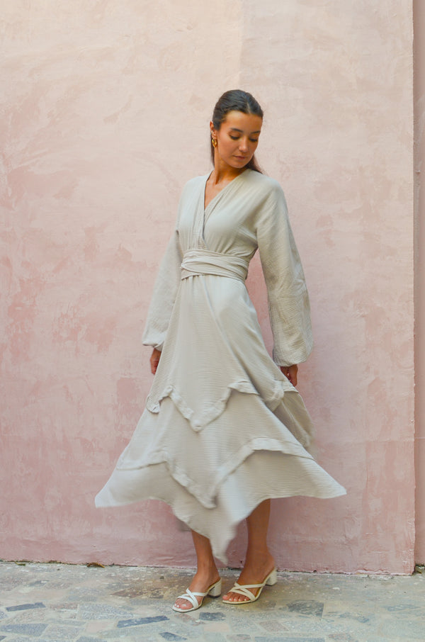 Muslin Raw Hem Dress in Cafe