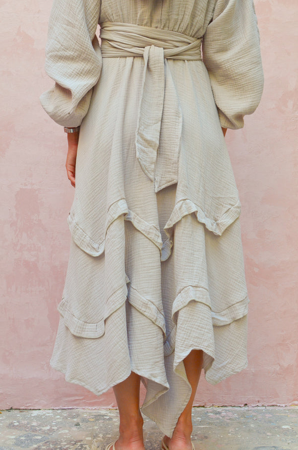 Muslin Raw Hem Dress in Cafe