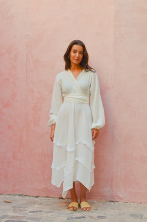 Muslin Raw Hem Dress in White