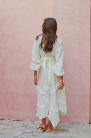 Muslin Raw Hem Dress in White
