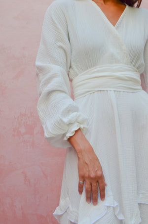 Muslin Raw Hem Dress in White