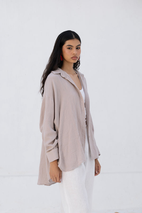Cotton Muslin Shirt in Cafe