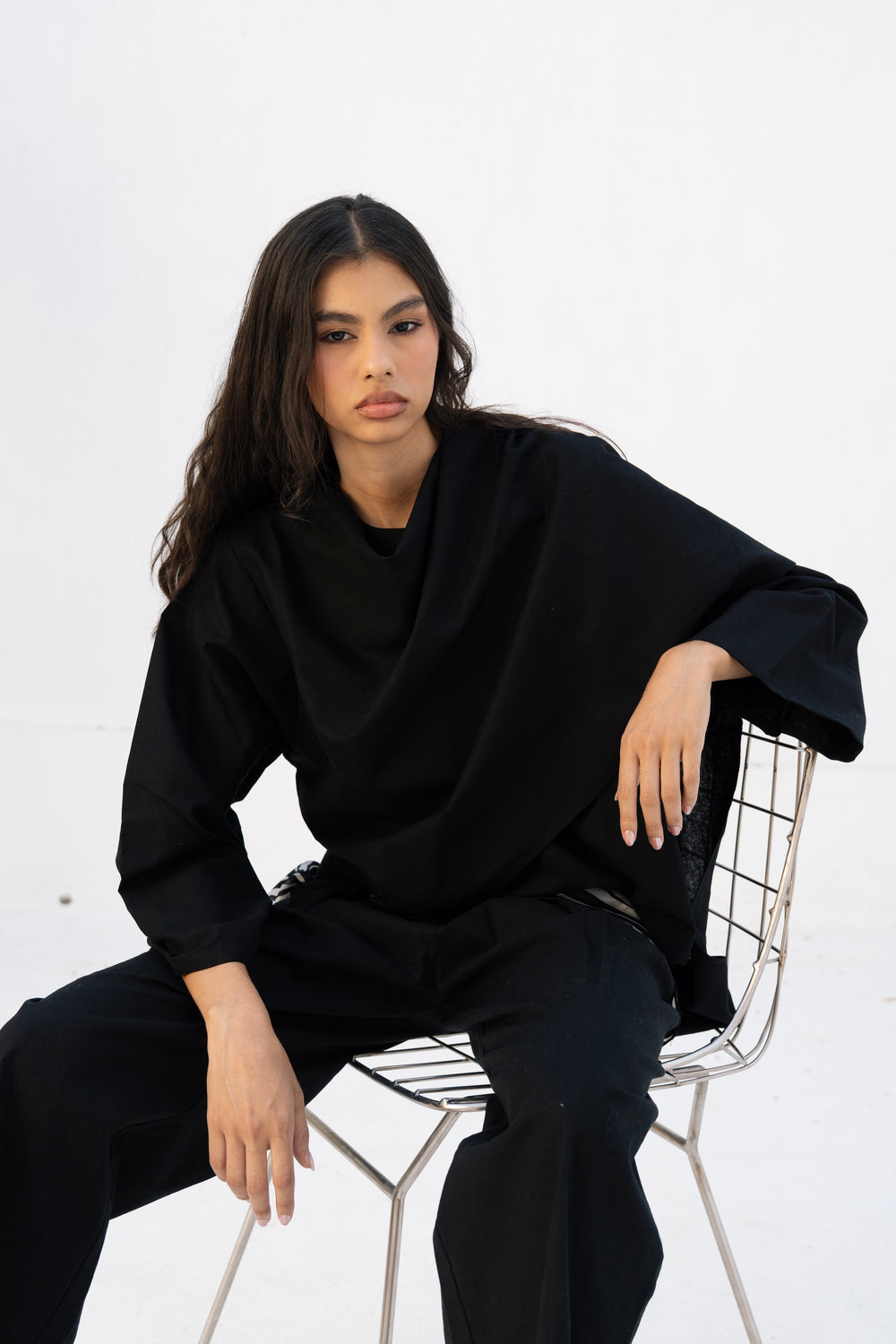 Linen Scarf Top in Black