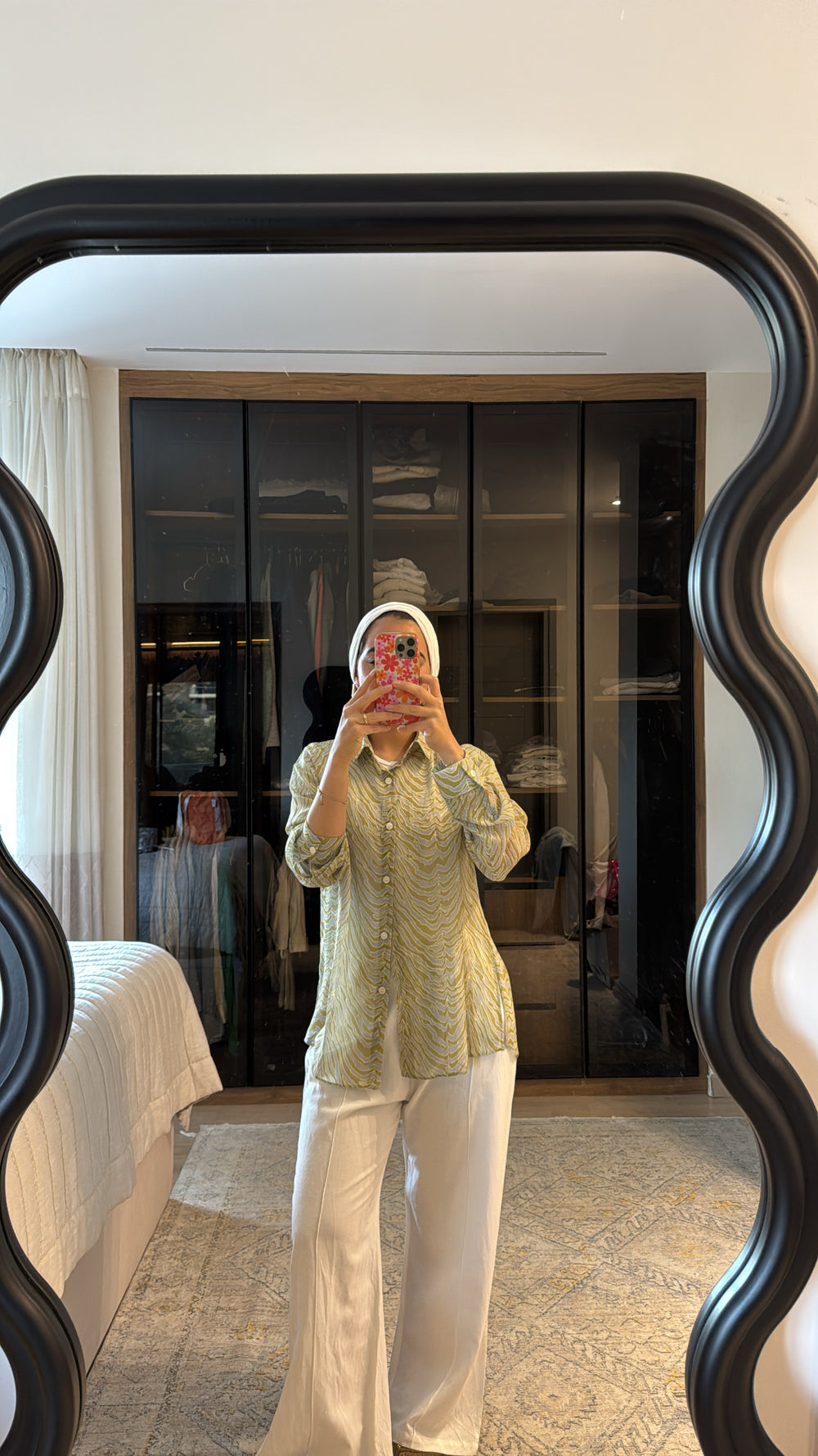 Printed Chiffon Tiger Shirt in Green