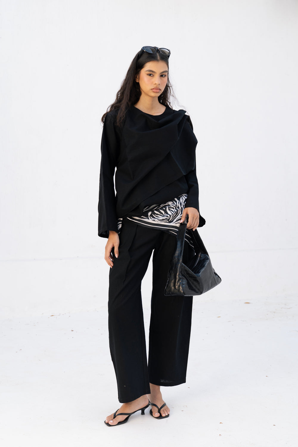 Linen Scarf Top in Black
